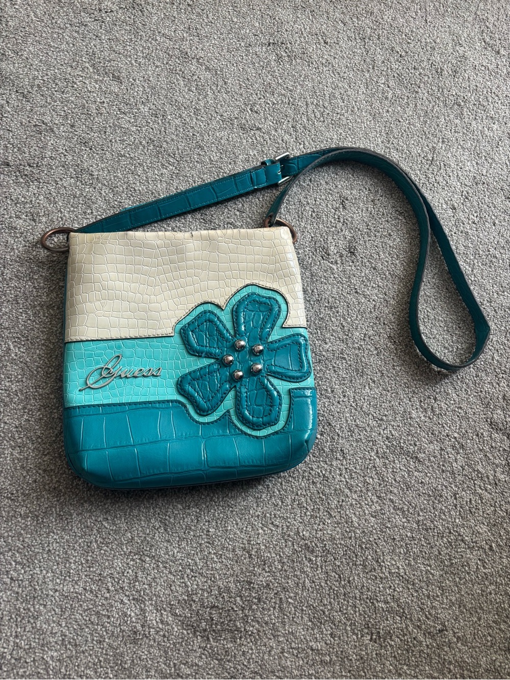 Blue and white cross body Guess bag